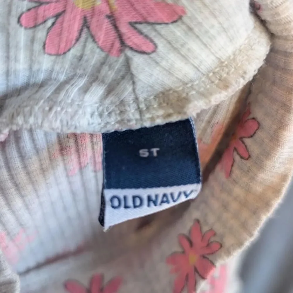 Old Navy Girls Size 5T Pink Flower Gray Mock Neck Ribbed Long Sleeve Shirt